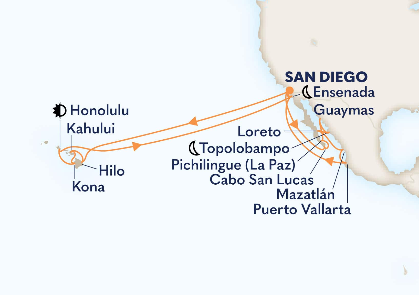 29-Day Sea Of Cortez & Circle Hawaii Holiday Collector Itinerary Map