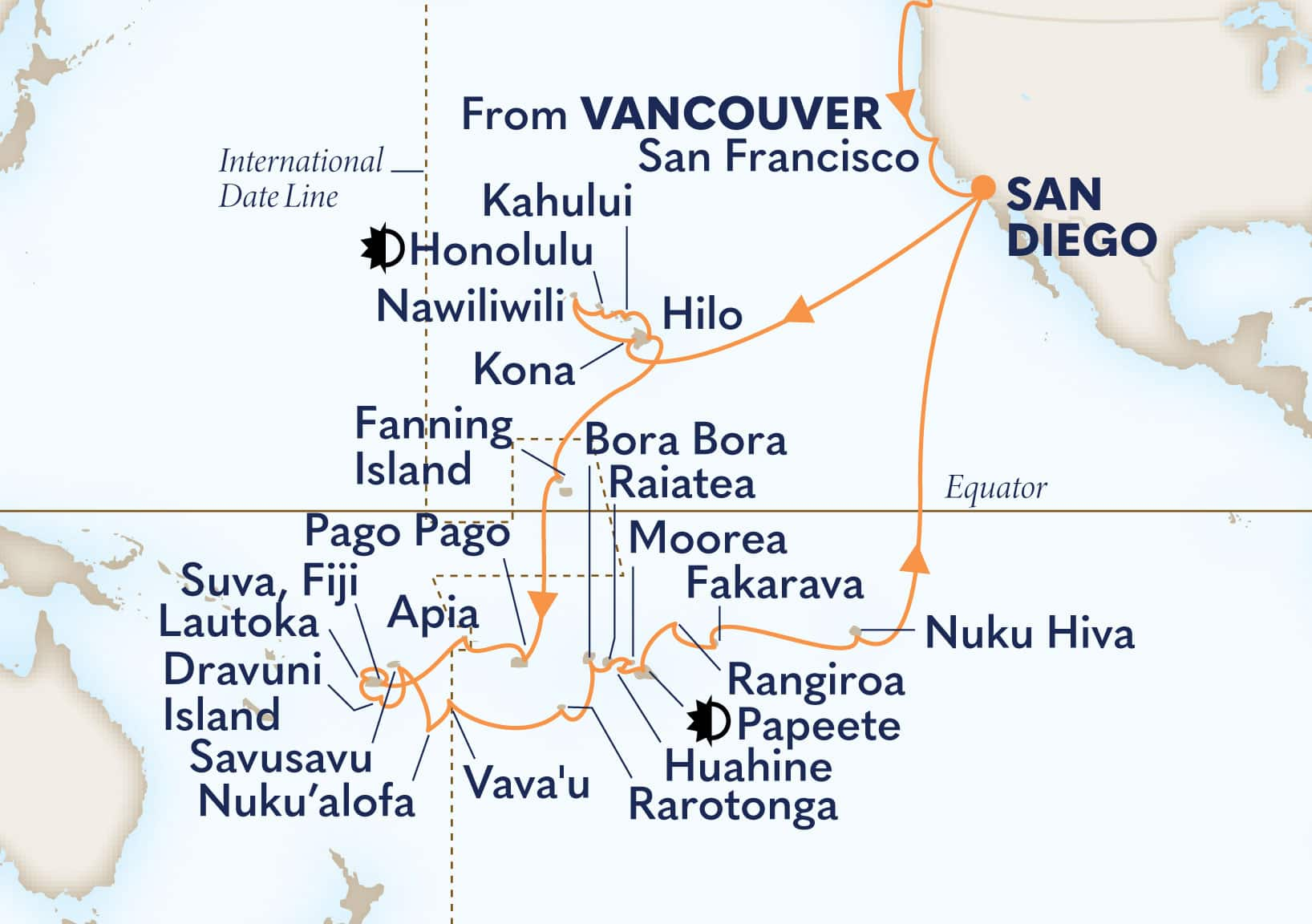 56-Day Tales Of The South Pacific Itinerary Map