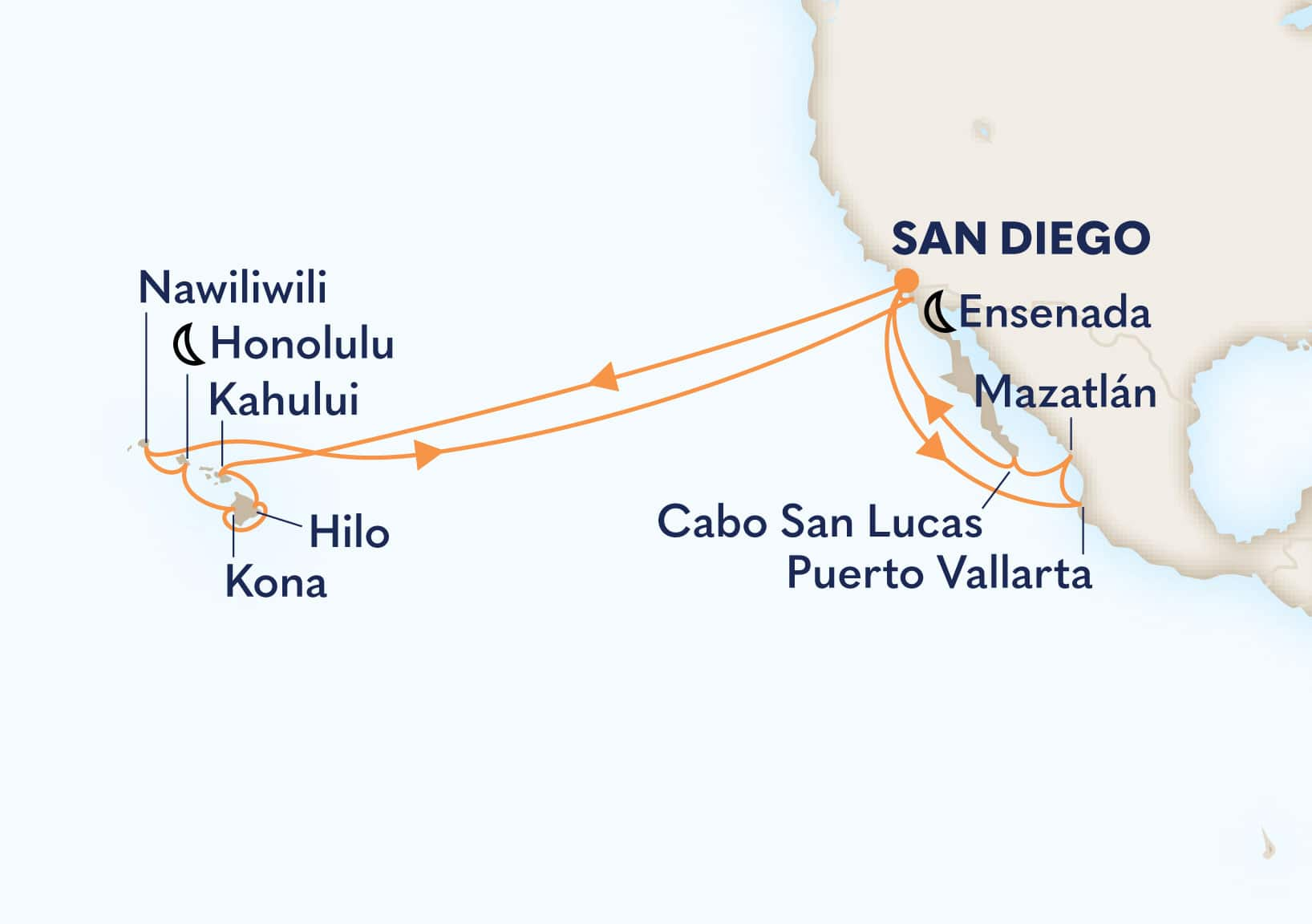 24-Day Mexico Riviera & Circle Hawaii Itinerary Map