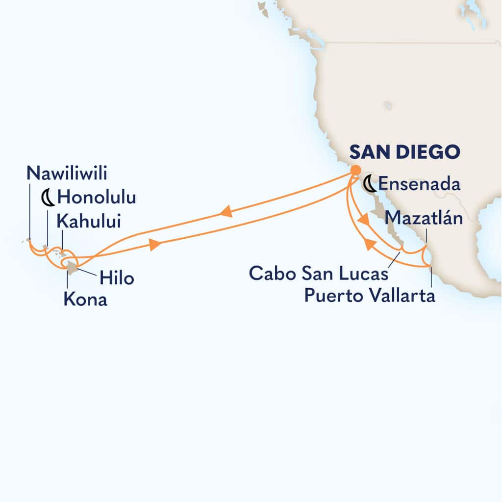 Itinerary map of 24-DAY MEXICAN RIVIERA & CIRCLE HAWAII