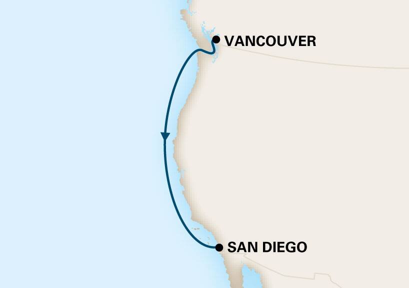 MapDepicting 4-Day Pacific Coastal Cruise Departs San Diego, California, US Arrive Vancouver … #1