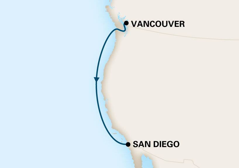MapDepicting 4-Day Pacific Coastal Cruise Departs San Diego, California, US Arrive Vancouver … #1