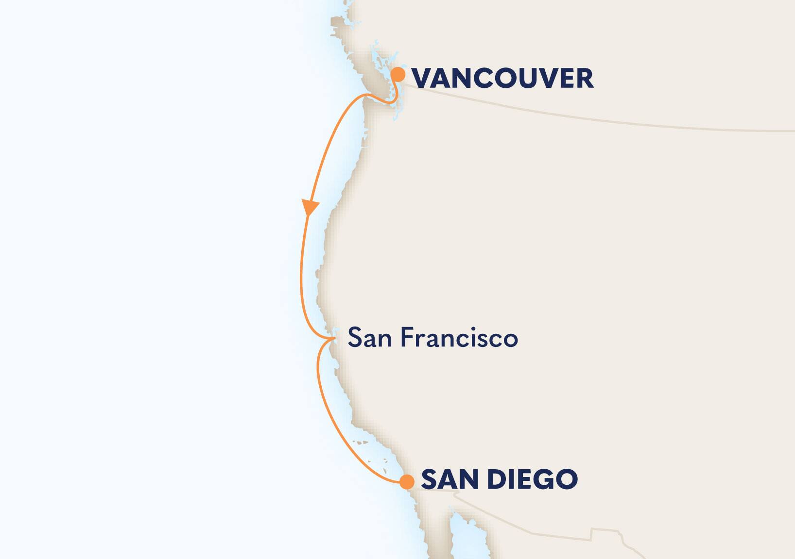 5-Day Pacific Coastal Cruise Itinerary Map