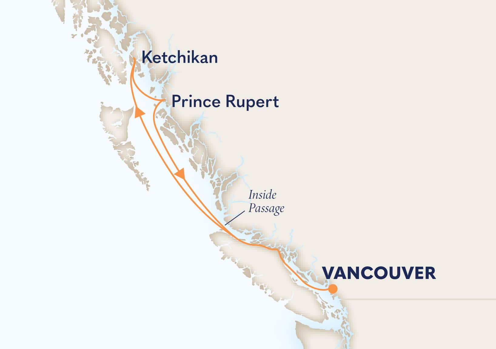 MapDepicting 5-Day Pacific Northwest Cruise Departs Vancouver, B.C., CA Arrive Vancouver, B.C., CA