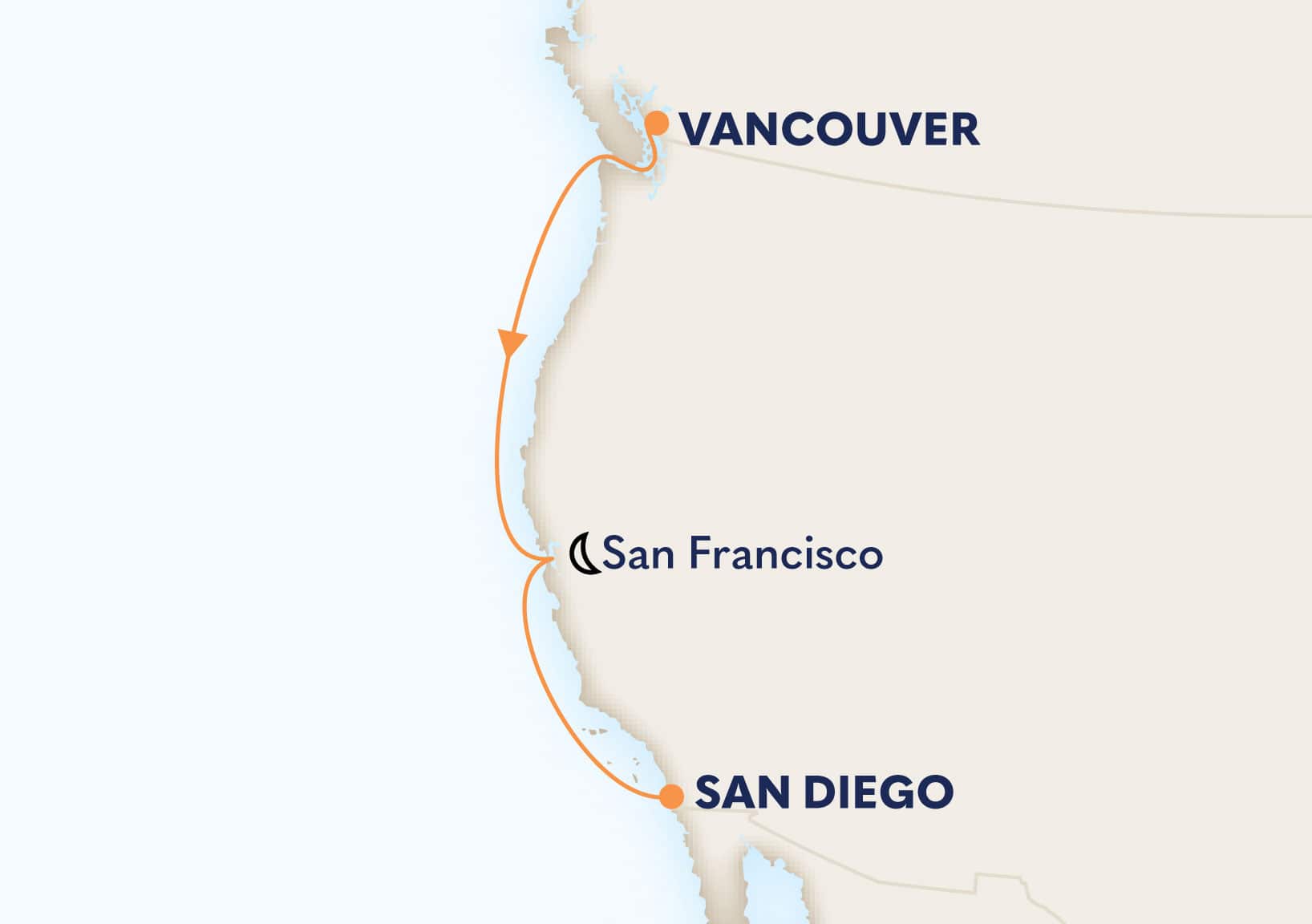 5-Day Pacific Coastal Cruise Itinerary Map