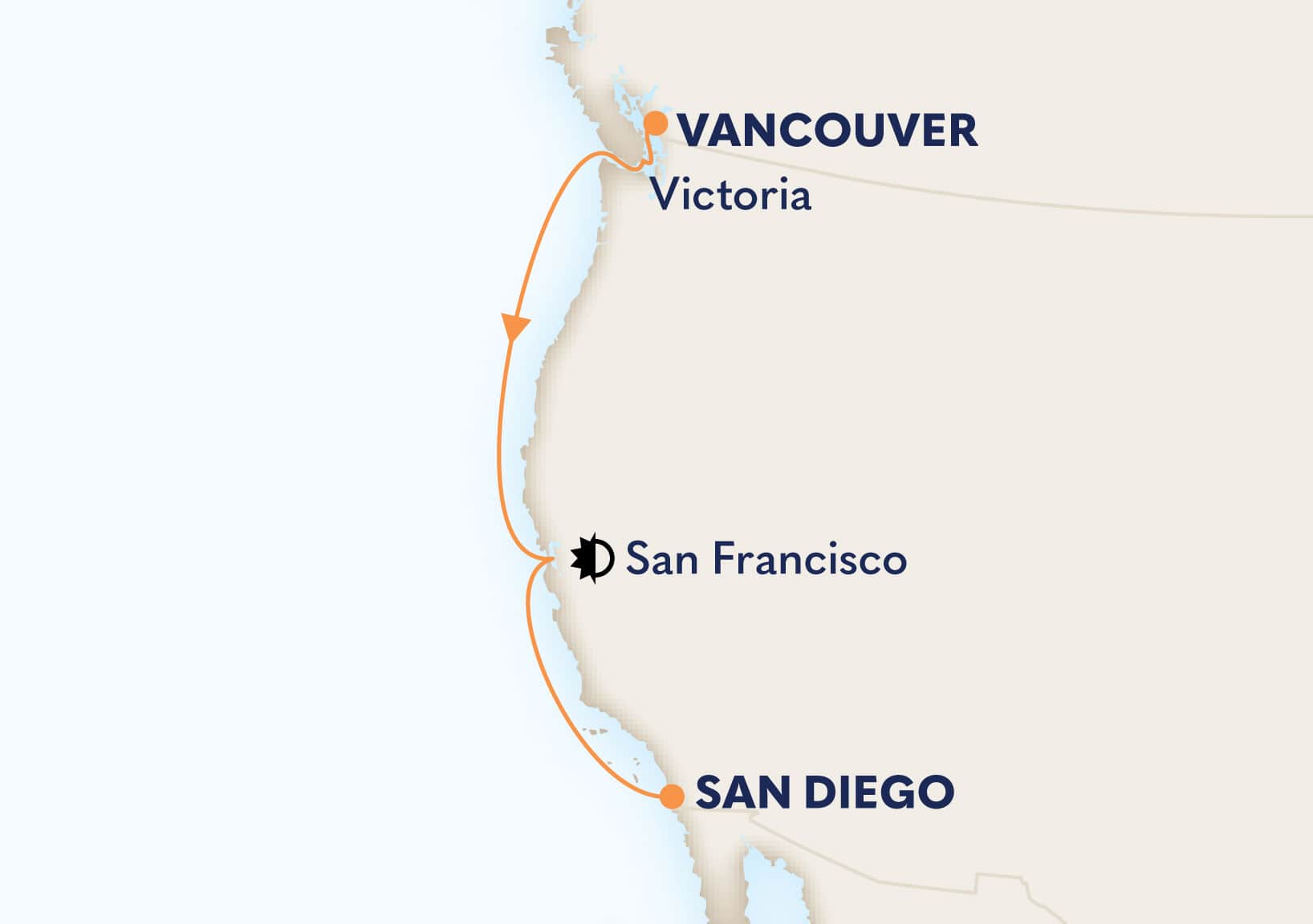6-Day Pacific Coastal Cruise Itinerary Map