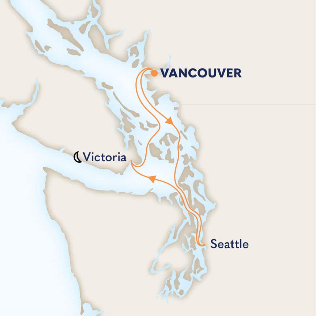 MapDepicting 4-Day Pacific Northwest Cruise Departs Vancouver, B.C., CA Arrive Vancouver, B.C., CA