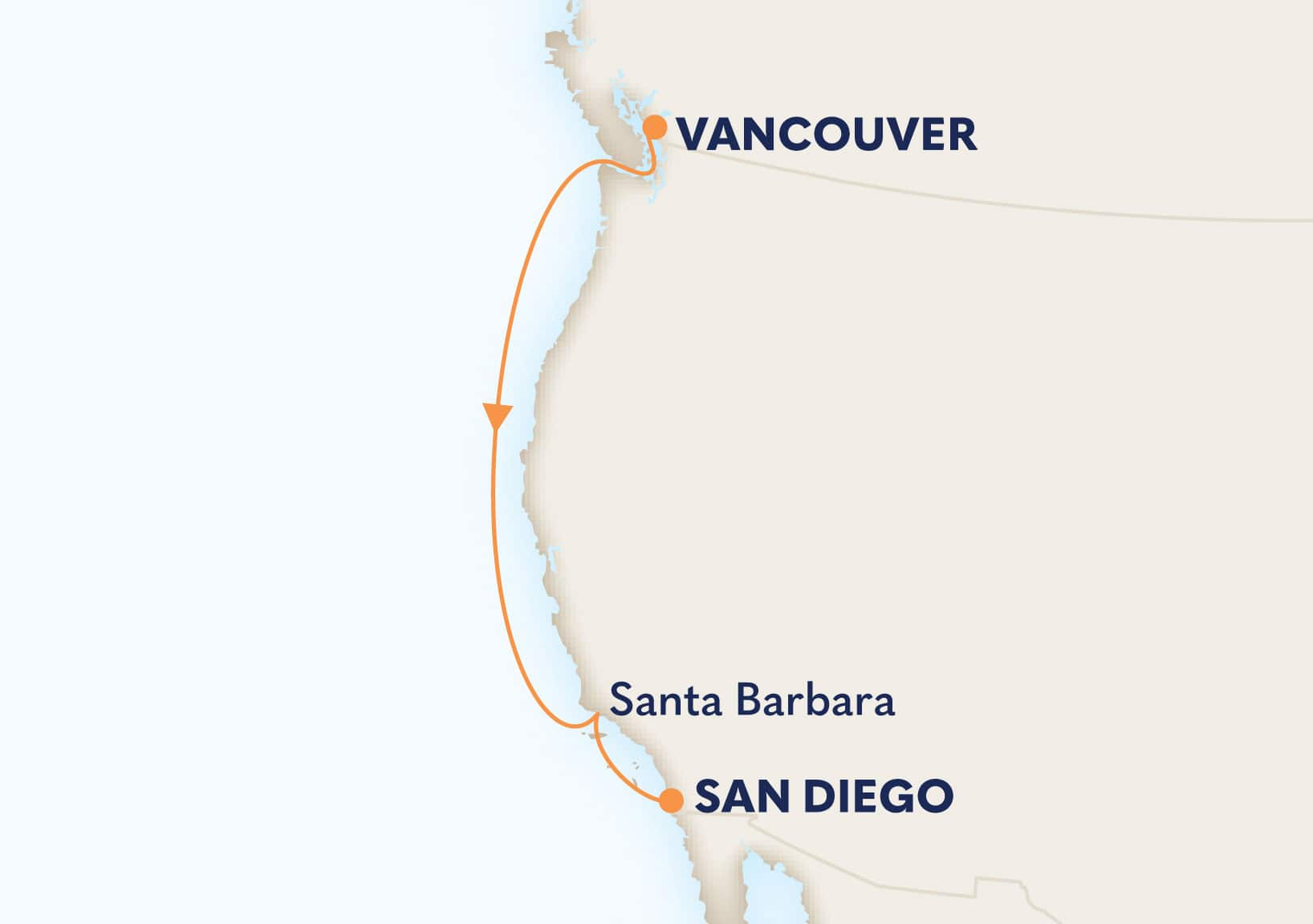 4-Day Pacific Coastal Cruise Itinerary Map