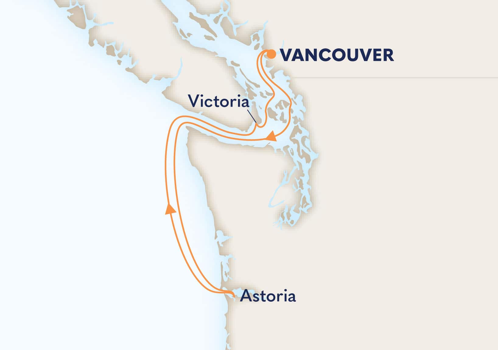 MapDepicting 4-DAY PACIFIC NORTHWEST CRUISE Departs Vancouver, B.C., CA Arrive Vancouver, B.C., CA