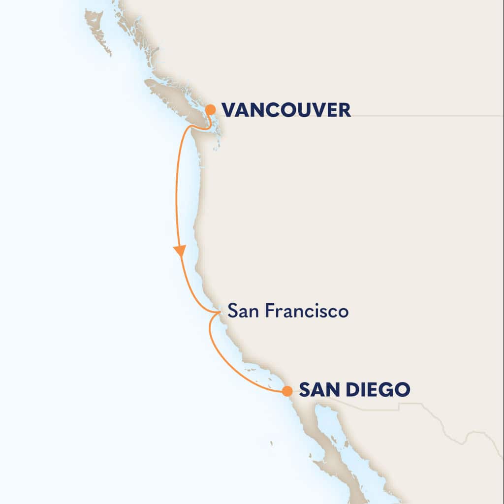 Itinerary map of 5-DAY PACIFIC COASTAL CRUISE