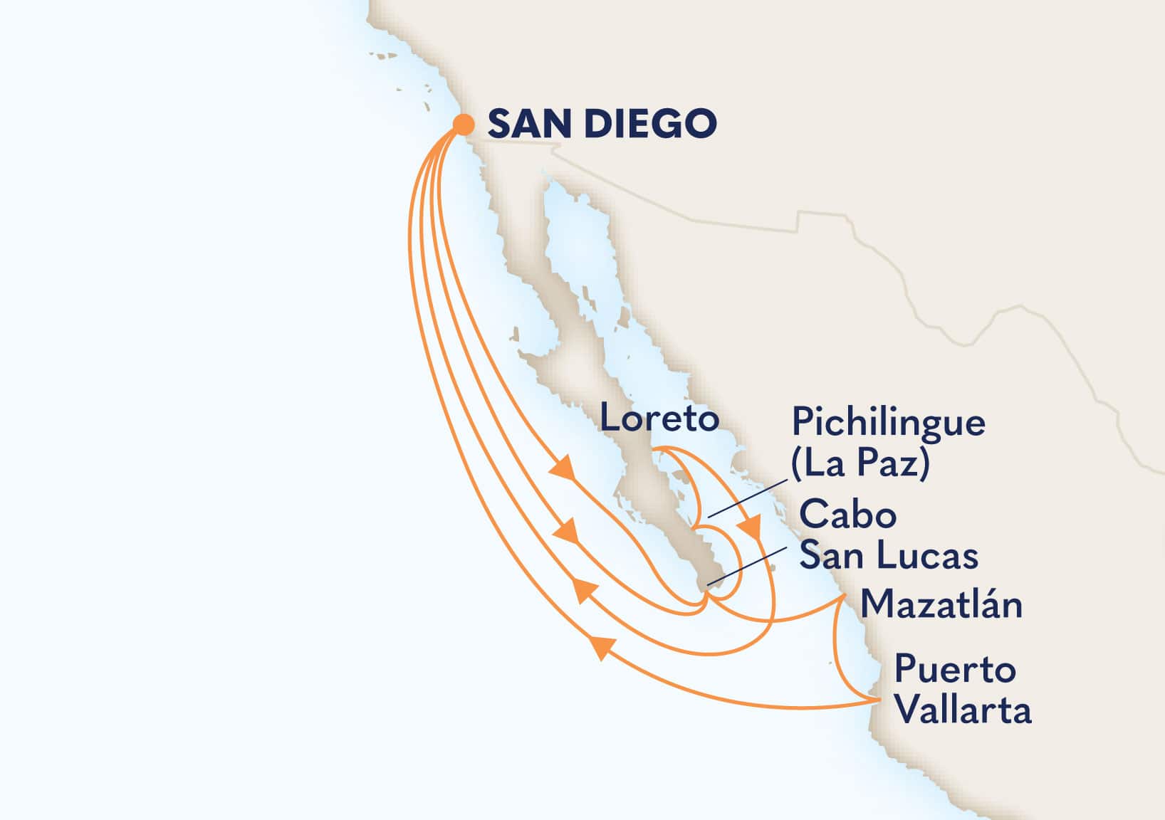 14-Day Mexican Riviera & Classic California Coast Itinerary Map