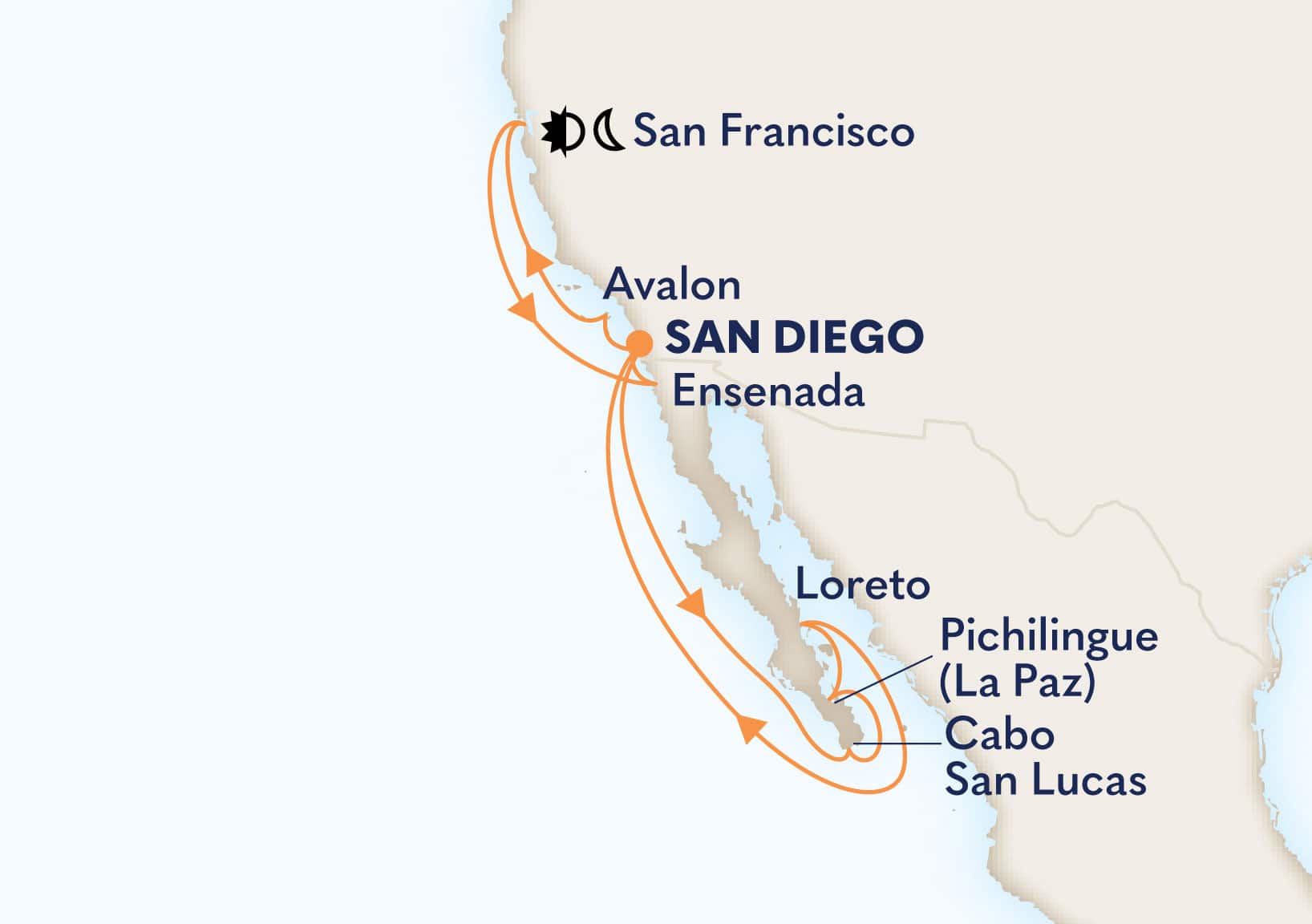 14-Day Classic California Coast & Baja Peninsula Itinerary Map