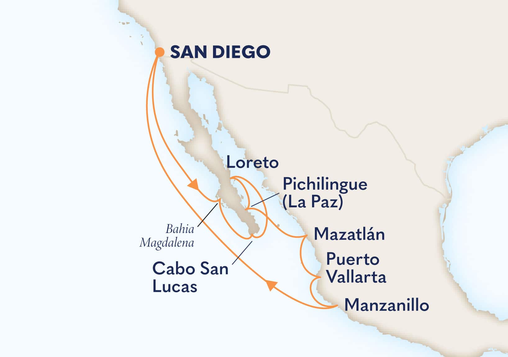 MapDepicting 11-Day Mexican Riviera & Sea Of Cortez Departs San Diego, California, US Arrive San Diego, California, US