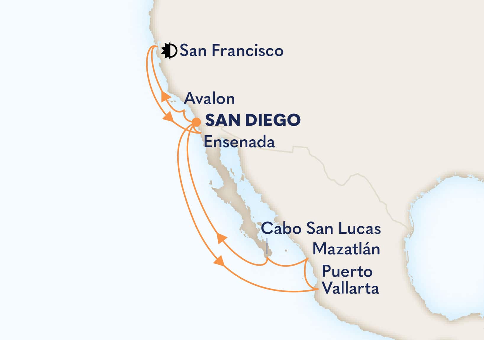 14-Day Classic California Coast And Mexican Riviera Itinerary Map