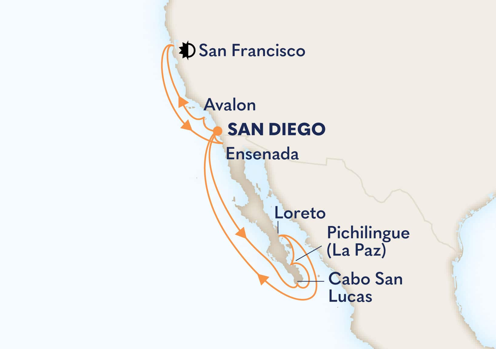 14-Day Baja Peninsula And Classic California Coast Itinerary Map