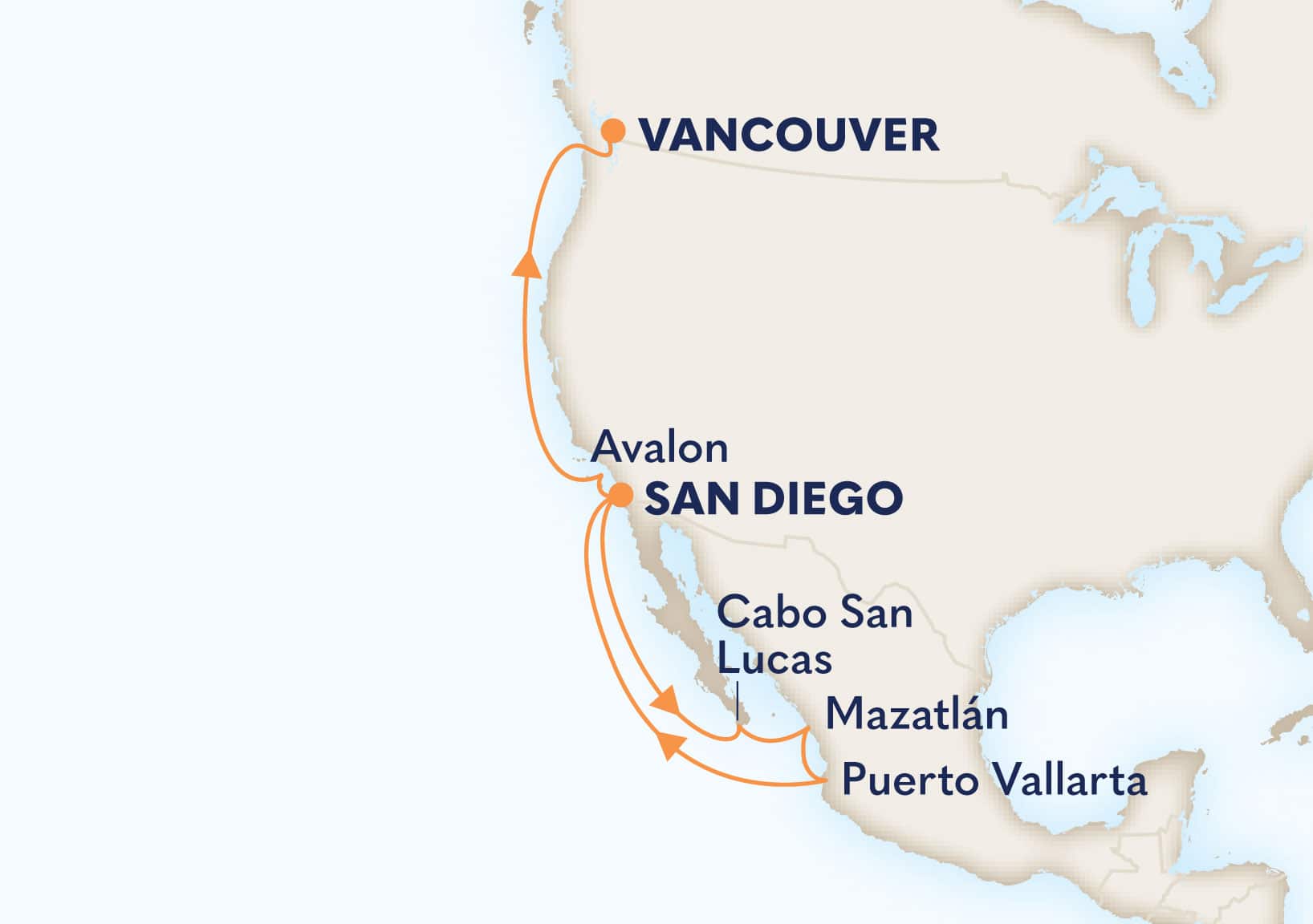 11-Day Mexican Riviera & Pacific Coast Itinerary Map