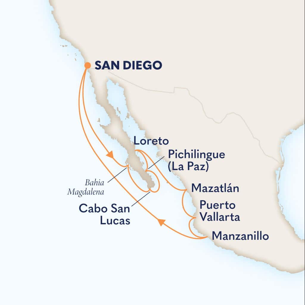 Itinerary map of 11-DAY MEXICAN RIVIERA & SEA OF CORTEZ