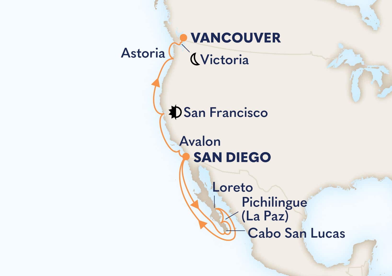 14-Day Baja Peninsula, Wine Country And Pnw Itinerary Map
