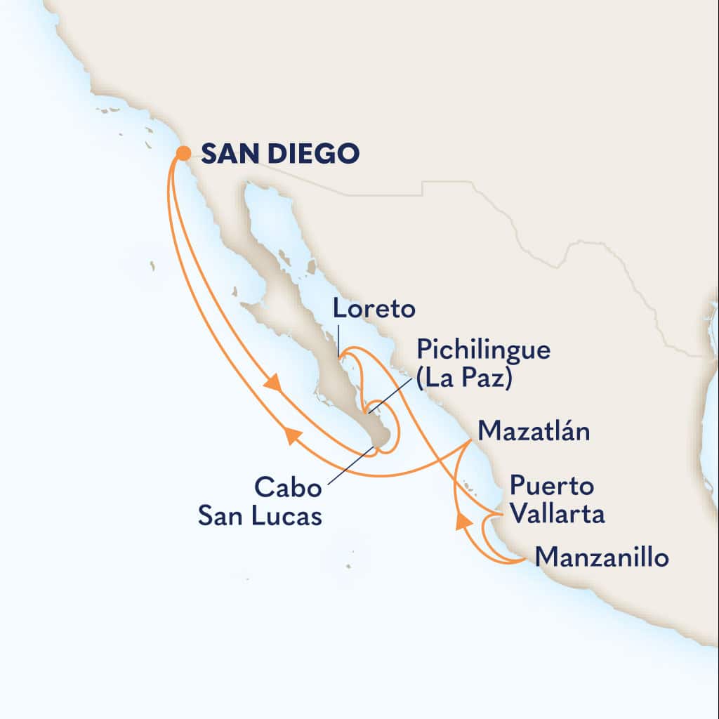 Itinerary map of 11-DAY MEXICAN RIVIERA & SEA OF CORTEZ