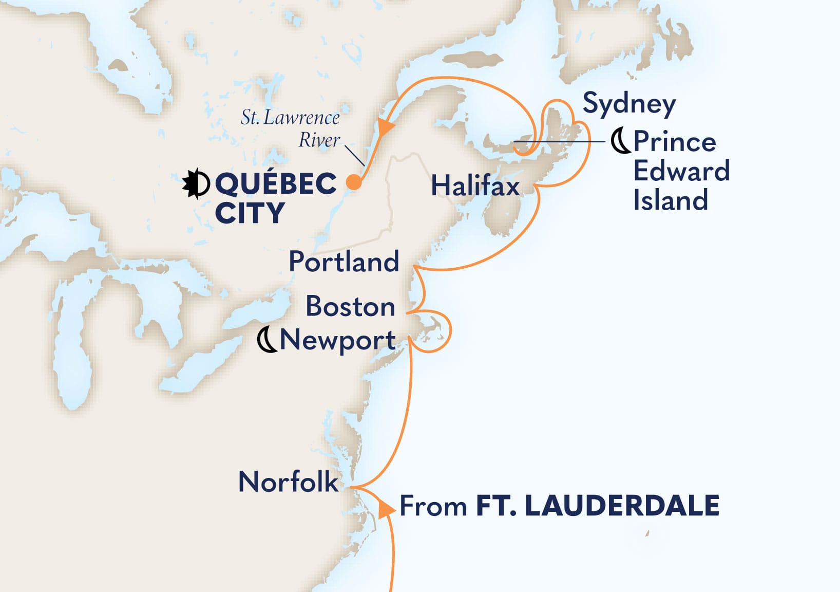 15-Day Atlantic Seaboard & Colonial New England: Quebec City Itinerary Map