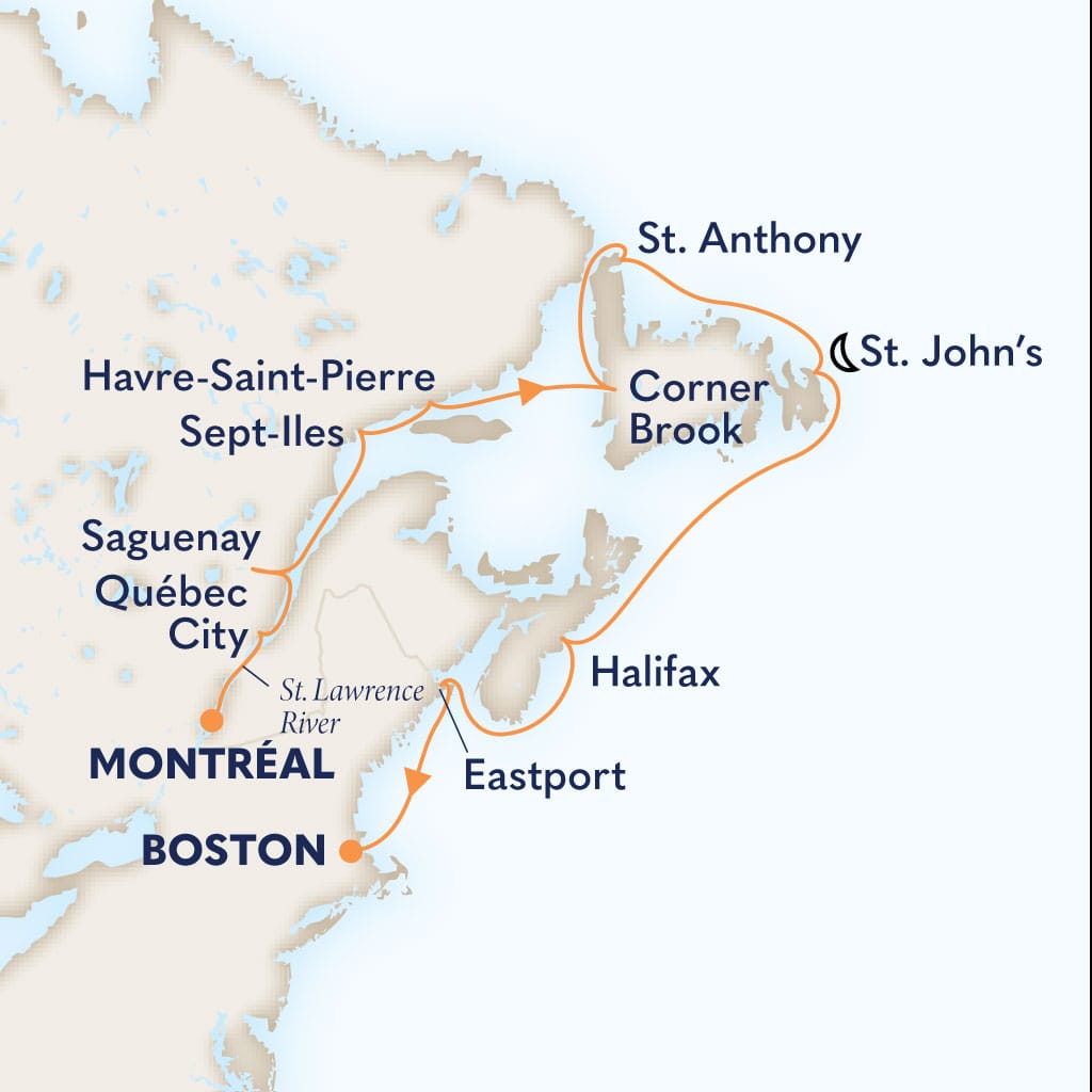 Itinerary map of 11-DAY CANADA & NEW ENGLAND CIRCLE: MARITIMES & NEW FRANCE