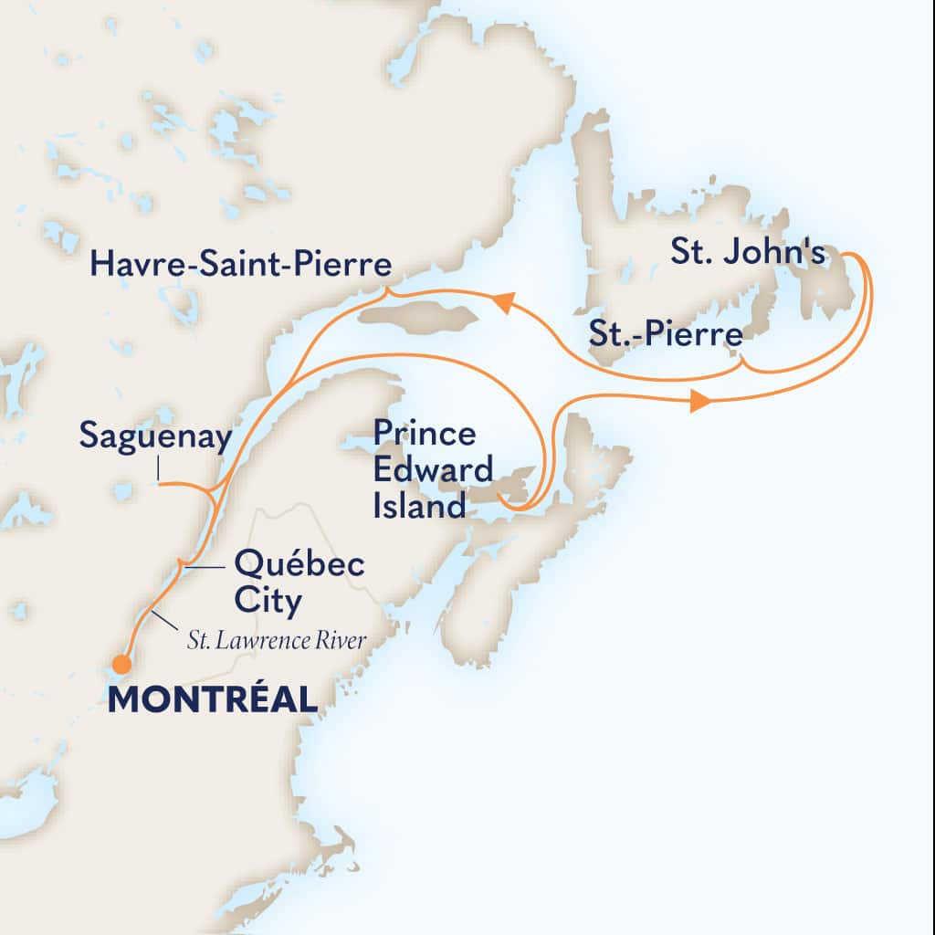 Itinerary map of 11-DAY CANADA & NEW ENGLAND CIRCLE: NEWFOUNDLAND & MONTREAL