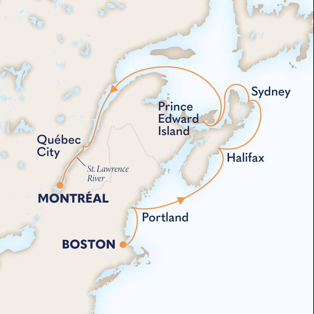 Itinerary map of 7-DAY CANADA & NEW ENGLAND: MAINE, MARITIMES & MONTREAL