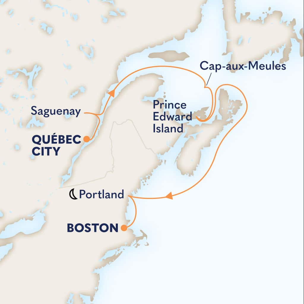 Itinerary map of 7-DAY CANADA & NEW ENGLAND: UNESCO SITES & QUEBECOIS NIGHTS