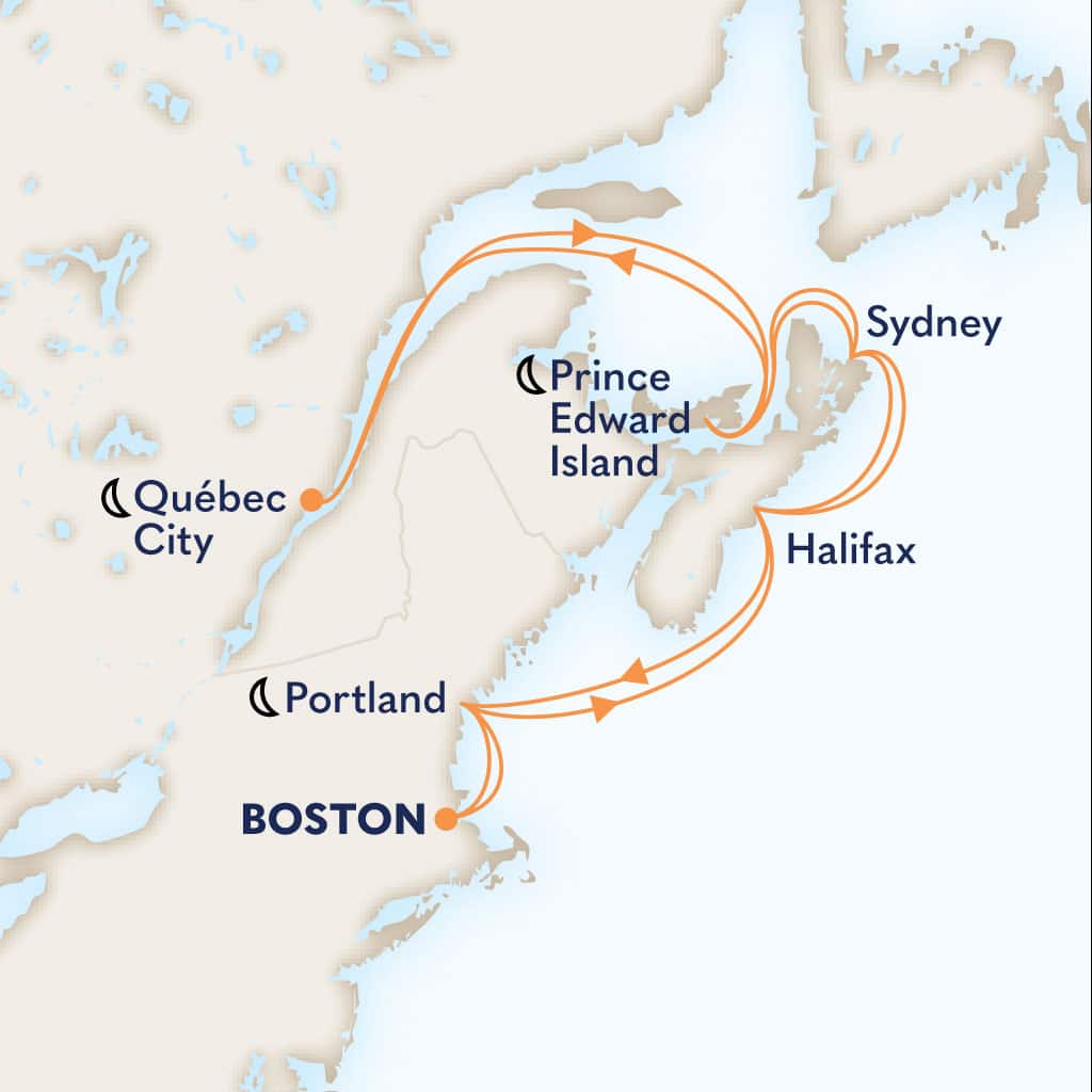 Itinerary map of 14-DAY CANADA & NEW ENGLAND: UNESCO SITES & NIGHTS COLLECTOR