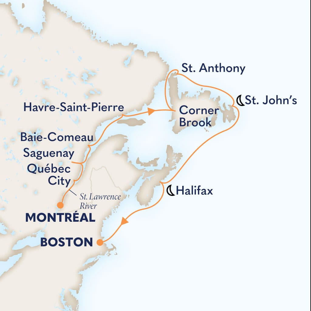 Itinerary map of 11-DAY CANADA & NEW ENGLAND CIRCLE: MARITIMES & NEW FRANCE