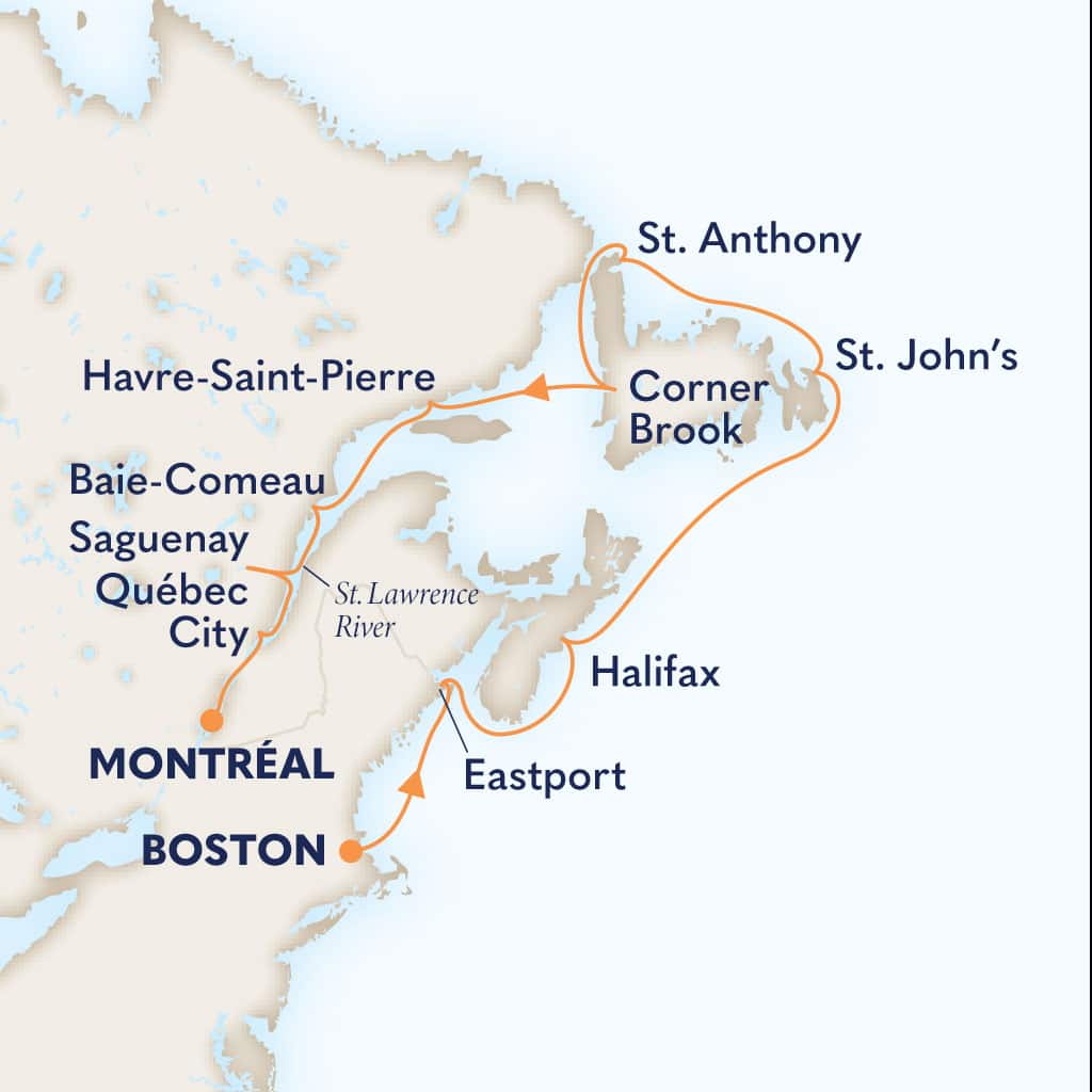 Itinerary map of 11-DAY NEW ENGLAND, NEW FRANCE & NEWFOUNDLAND: CORNER BROOK