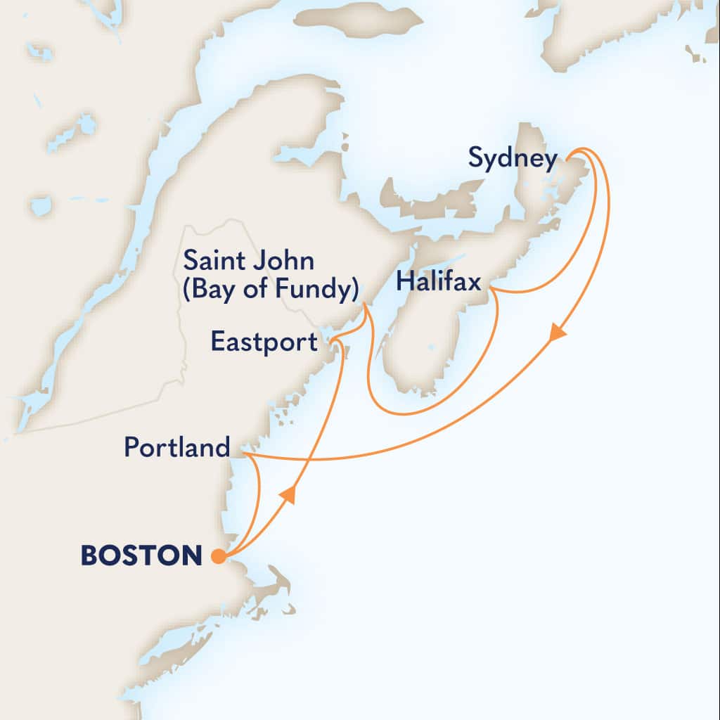 Itinerary map of 7-DAY CANADA & NEW ENGLAND CIRCLE: NEW BRUNSWICK