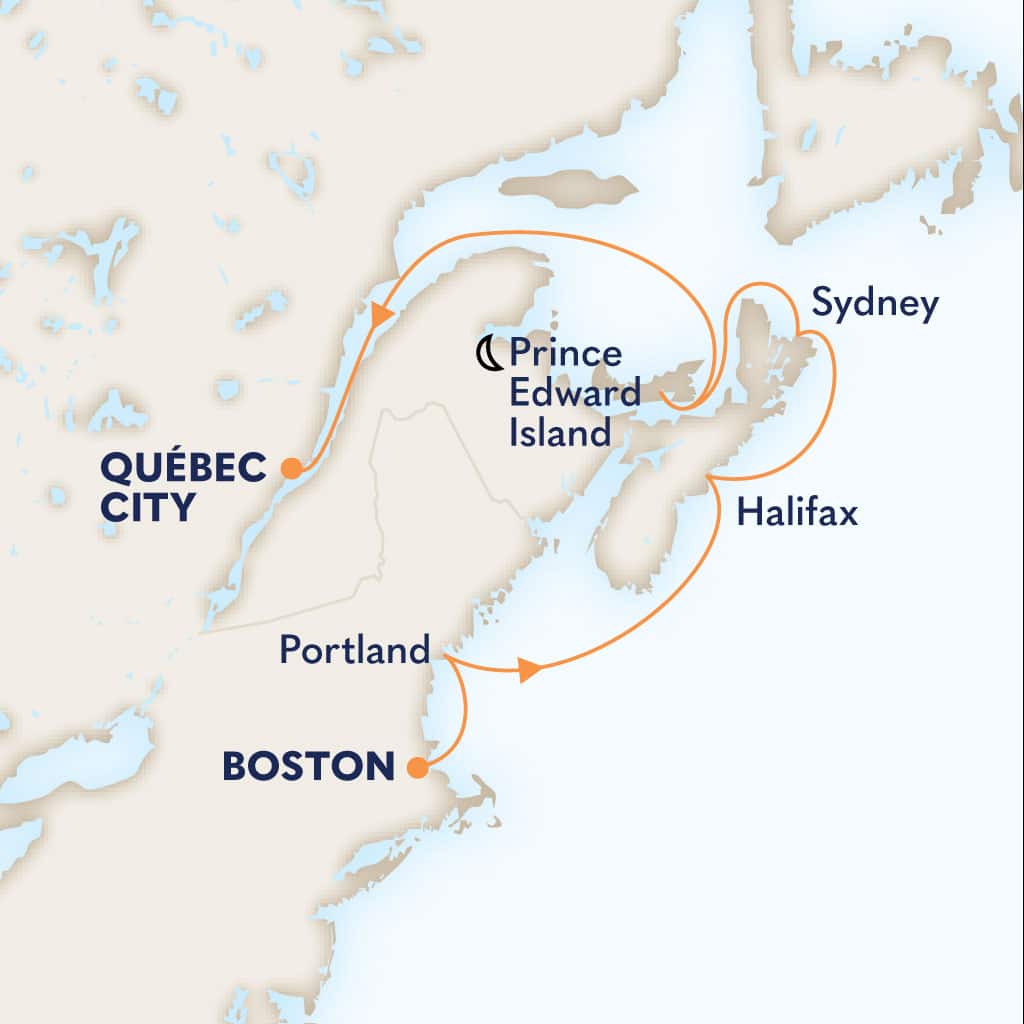 Itinerary map of 7-DAY CANADA & NEW ENGLAND: UNESCO SITES & QUEBECOIS NIGHTS