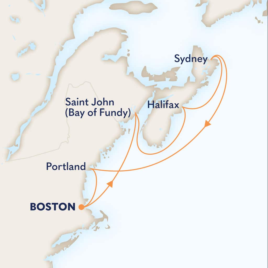 Itinerary map of 7-DAY CANADA & NEW ENGLAND CIRCLE: NEW BRUNSWICK