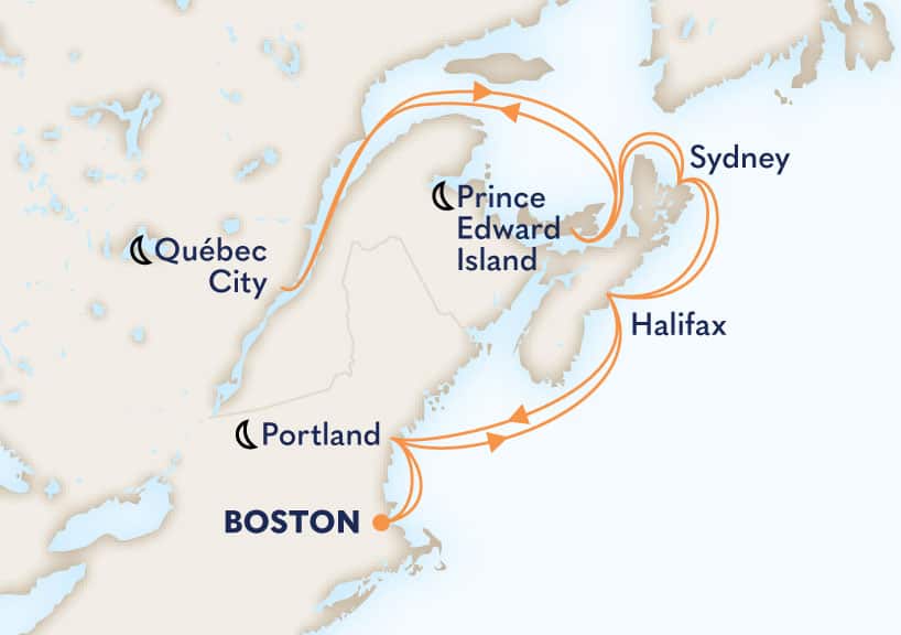 Itinerary map of 14-DAY CANADA & NEW ENGLAND: UNESCO SITES & NIGHTS COLLECTOR