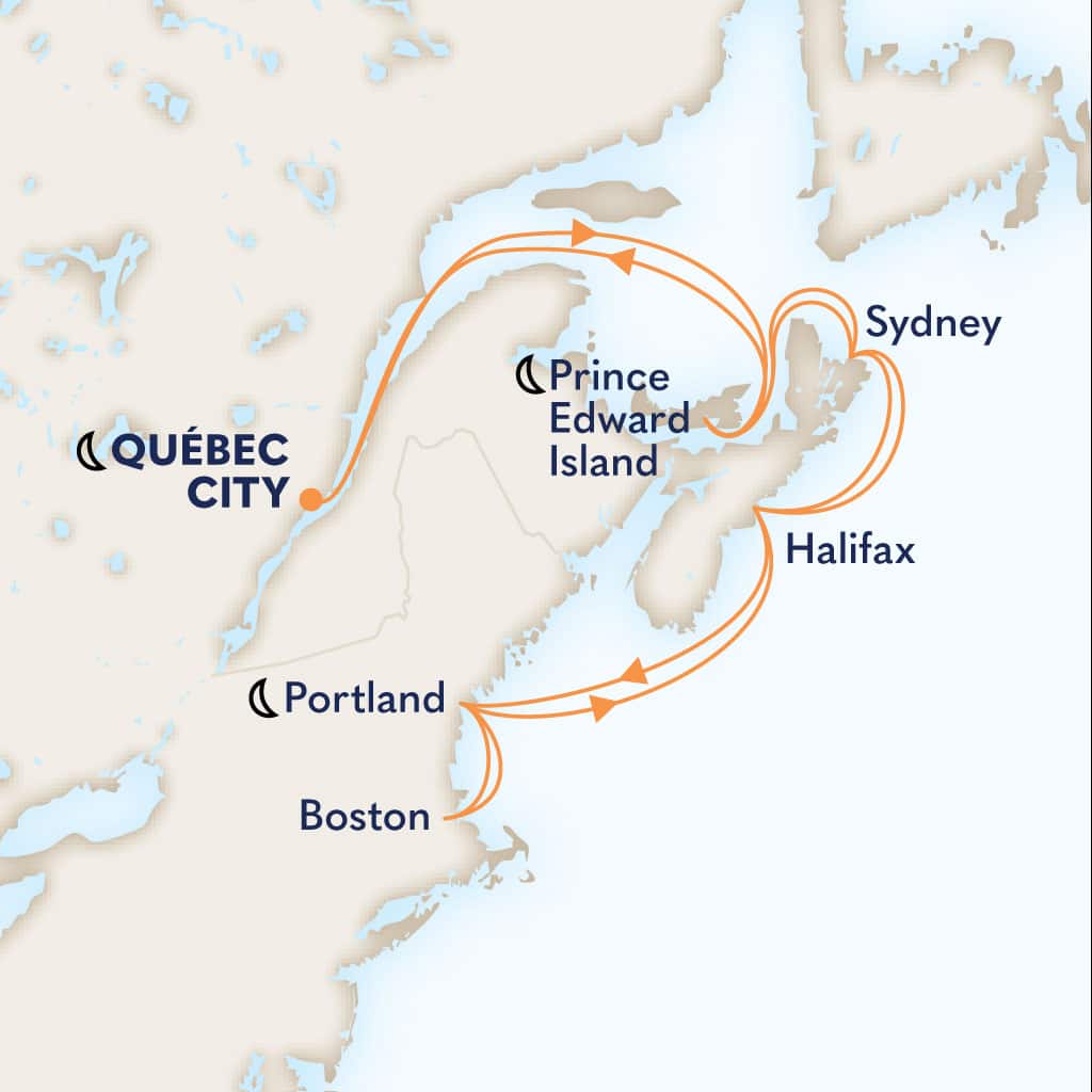 Itinerary map of 14-DAY CANADA & NEW ENGLAND: UNESCO SITES & NIGHTS COLLECTOR
