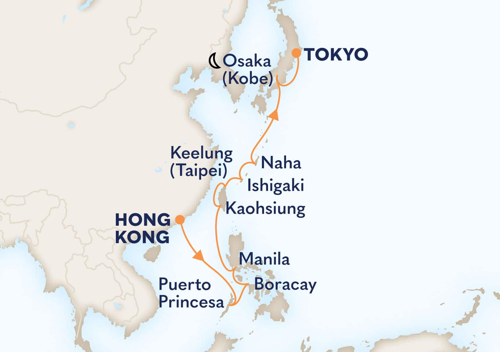 14-Day The Philippines, Taiwan & Japan Itinerary Map
