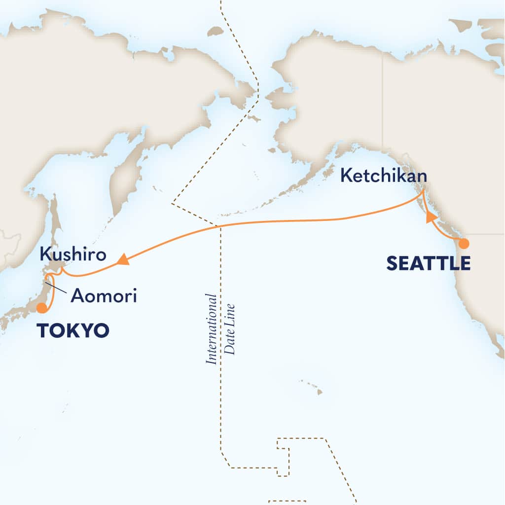 Itinerary map of 13-DAY NORTH PACIFIC CROSSING