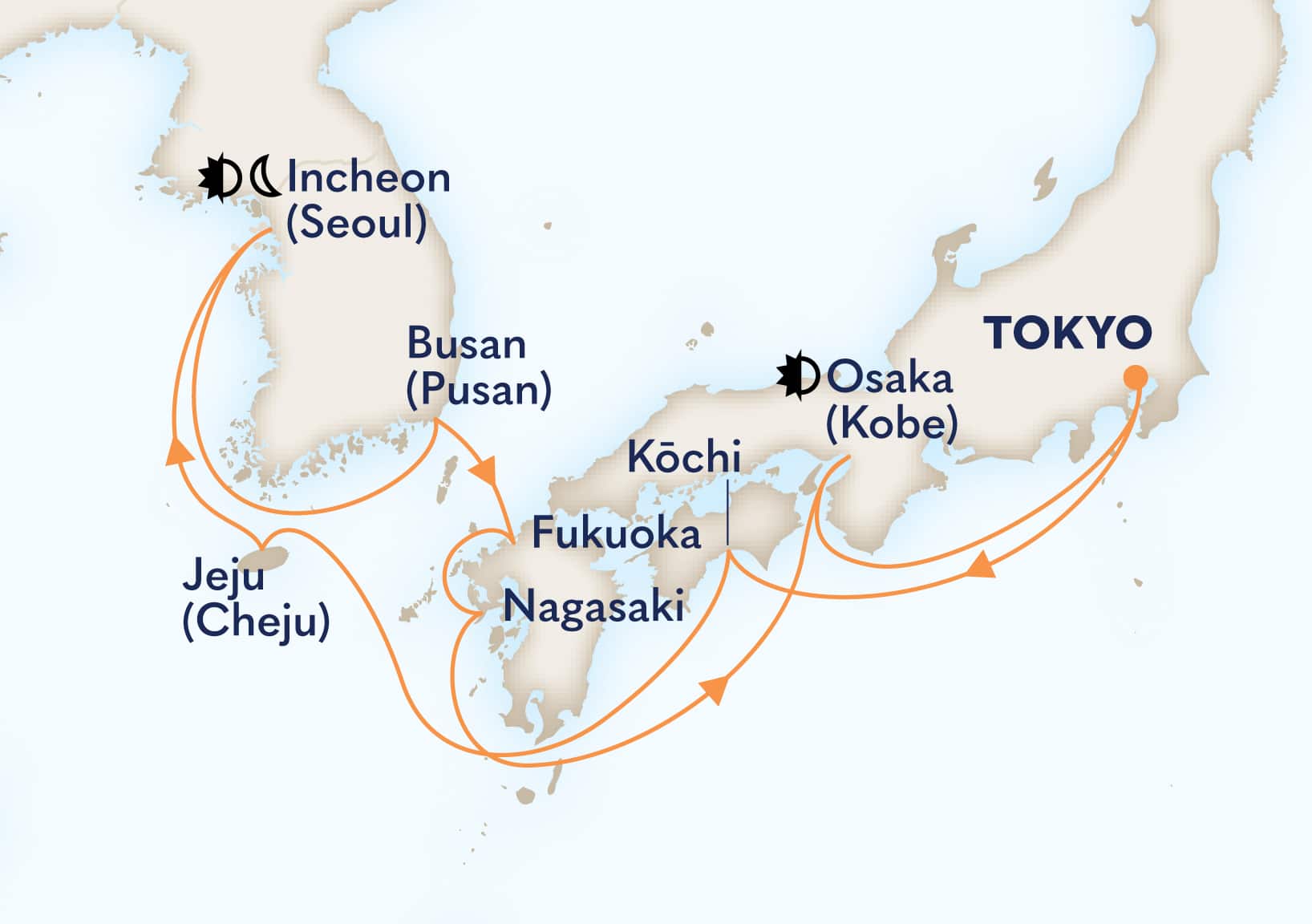 14-Day Japan & South Korea Discovery Itinerary Map