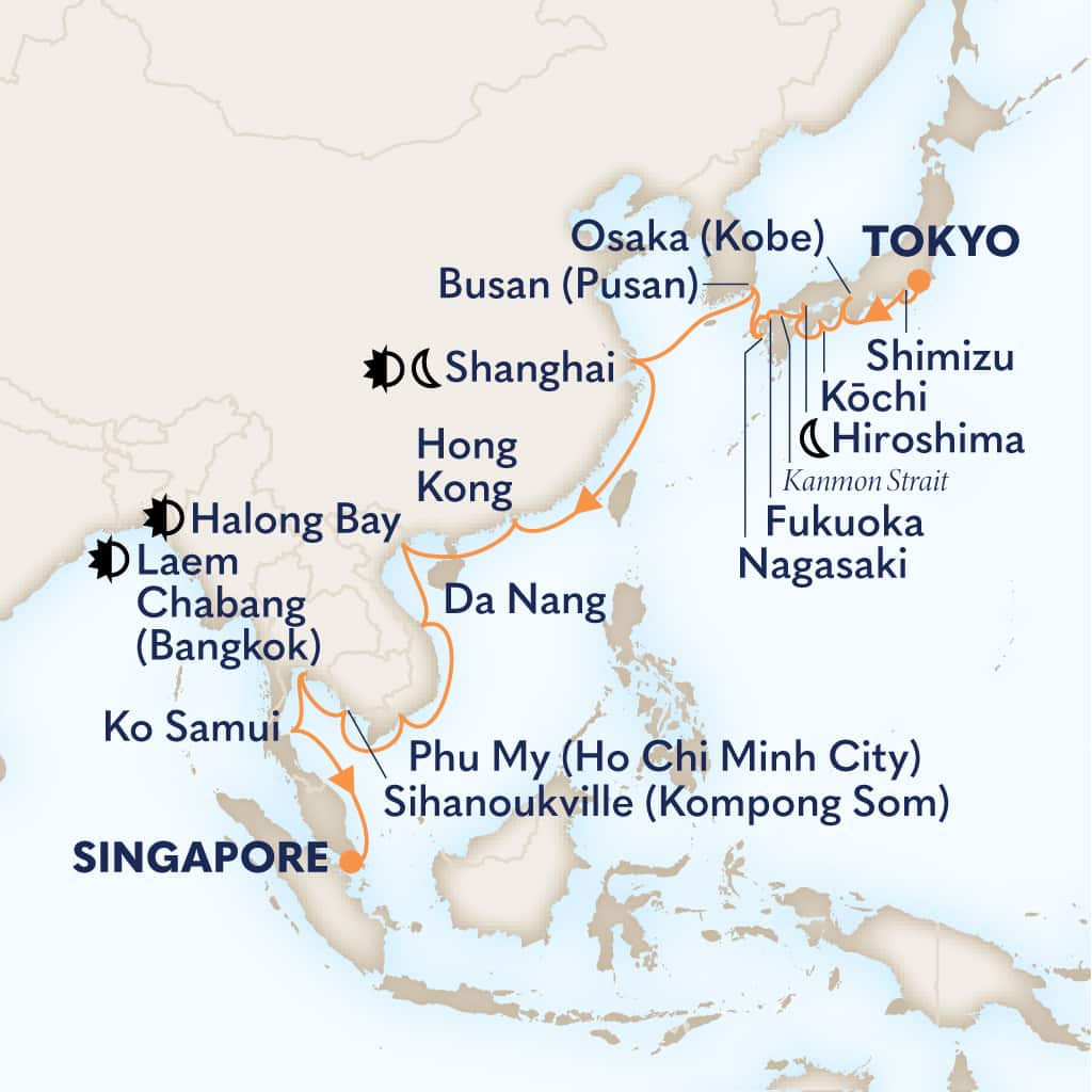 Itinerary map of 28-DAY JAPAN, SOUTH KOREA & FAR EAST DISCOVERY