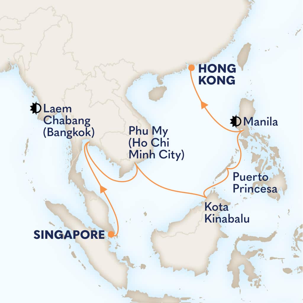 Itinerary map of 14-DAY THAILAND, MALAYSIA & THE PHILIPPINES