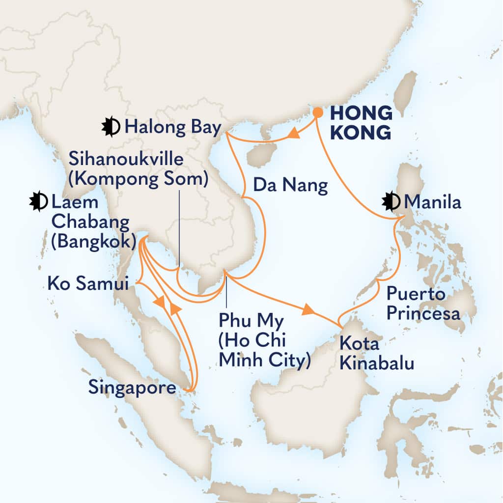 Itinerary map of 28-DAY FAR EAST DISCOVERY, VIETNAM, THAILAND & CAMBODIA