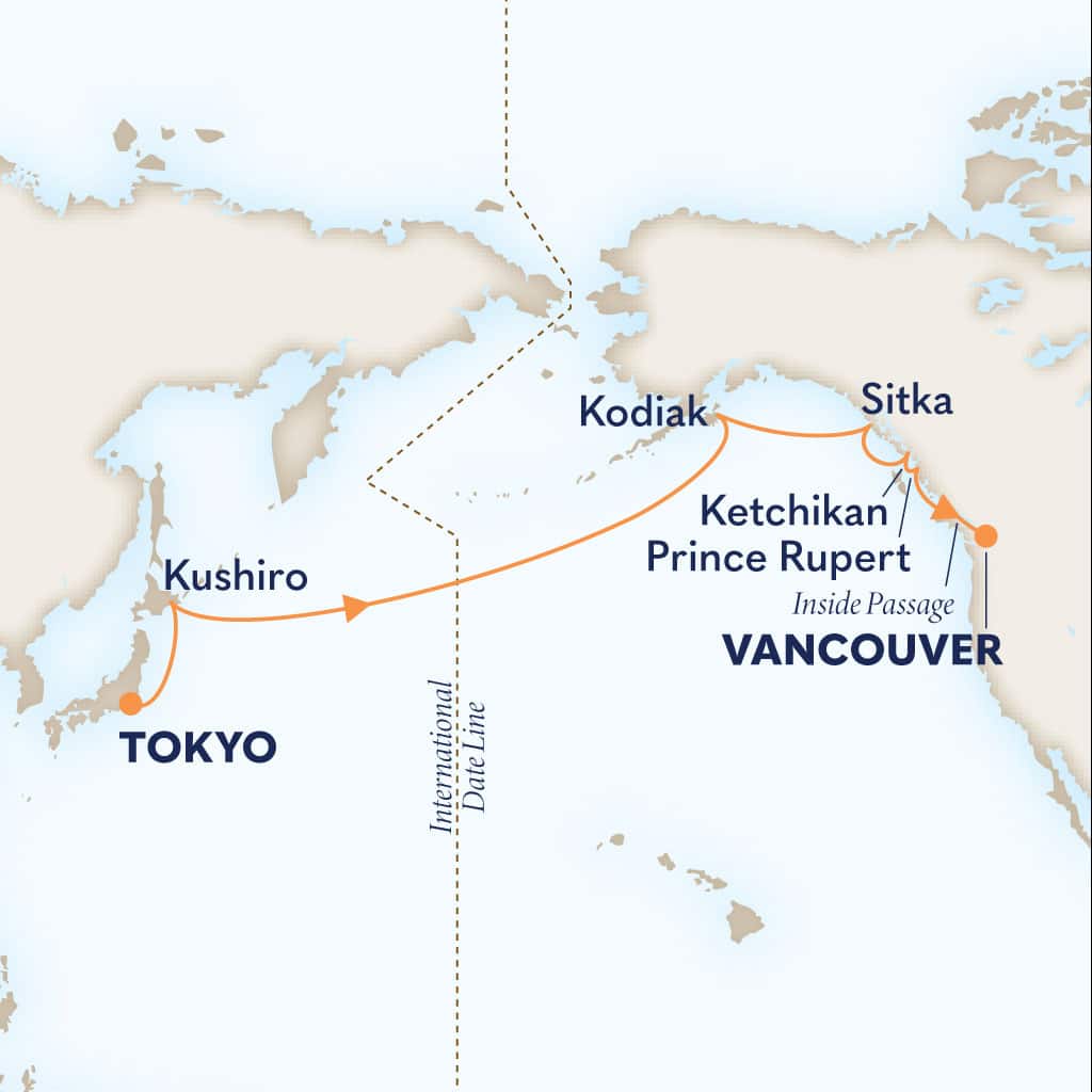 Itinerary map of 15-DAY NORTH PACIFIC CROSSING