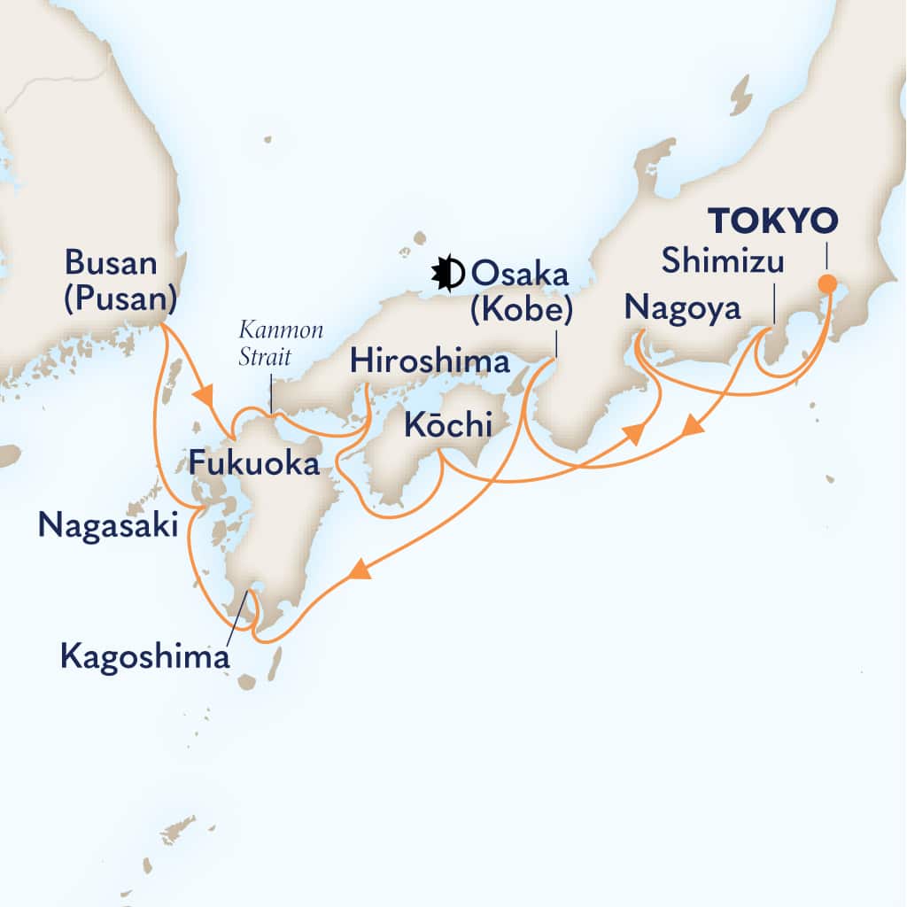 Itinerary map of 14-DAY SOUTHERN JAPAN