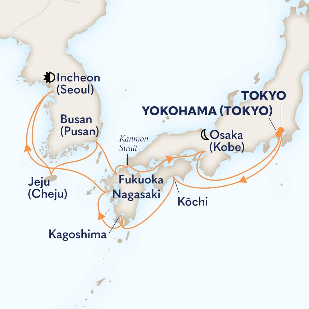 Itinerary map of 14-DAY JAPAN & SOUTH KOREA DISCOVERY