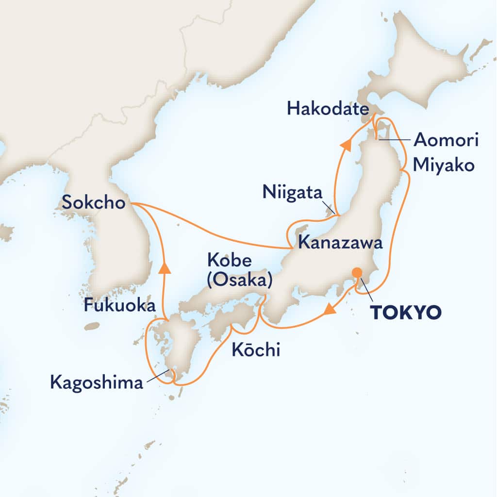 Itinerary map of 14-DAY CIRCLE JAPAN