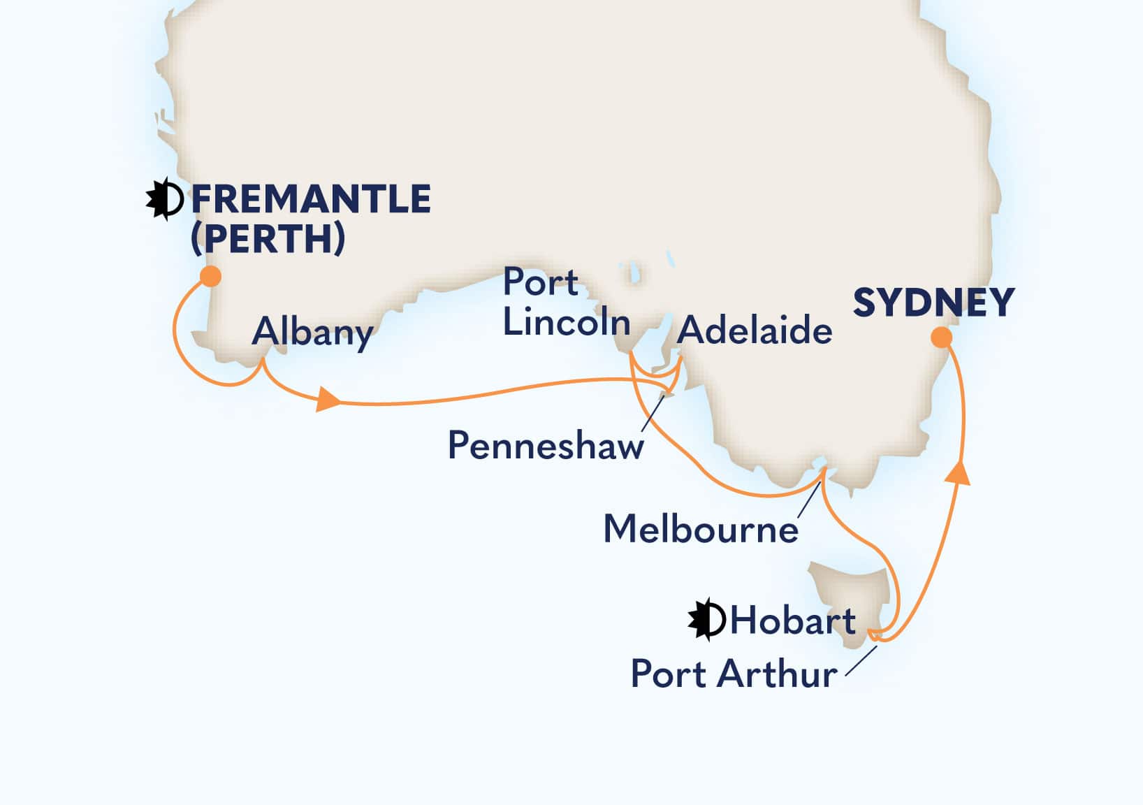 MapDepicting 14-Day Australia Circumnavigation Departs Sydney, Australia Arrive Fremantle (Perth), Australia