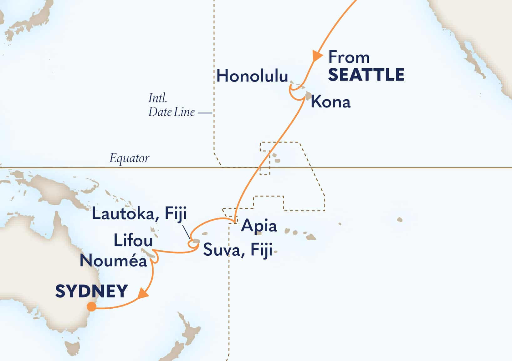 23-Day South Pacific Crossing Itinerary Map