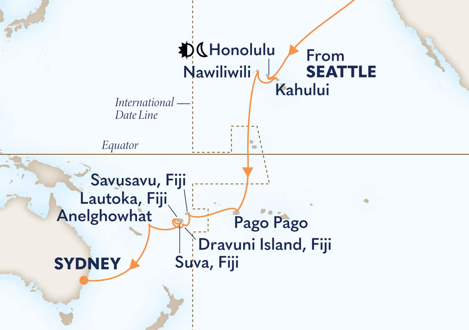 27-Day South Pacific Crossing Itinerary Map