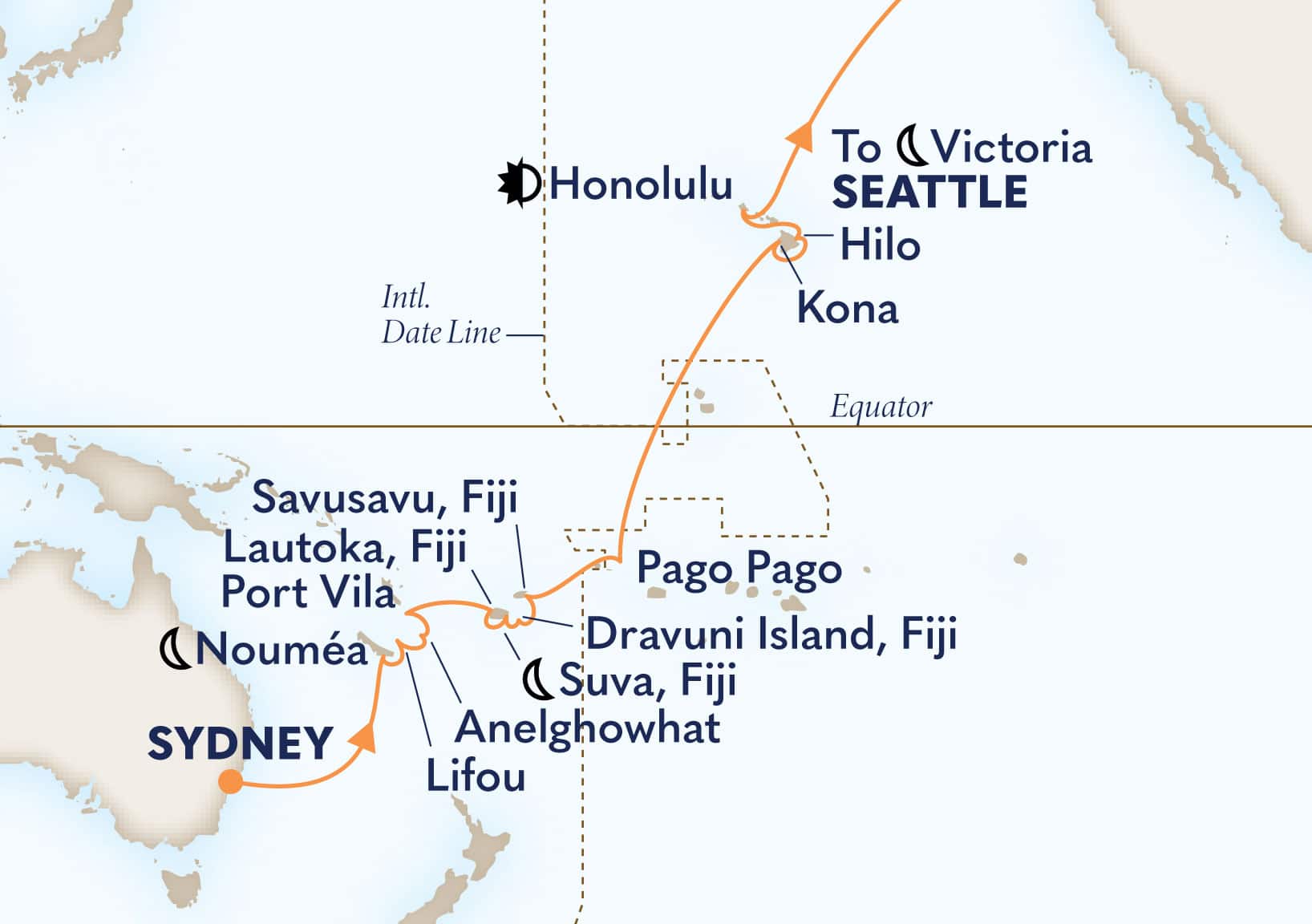29-Day South Pacific Crossing Itinerary Map
